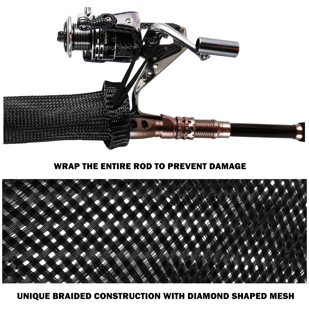 Expandable Braided Rod Sleeve Fishing Spinning Rod Cover Rod Protective Gloves