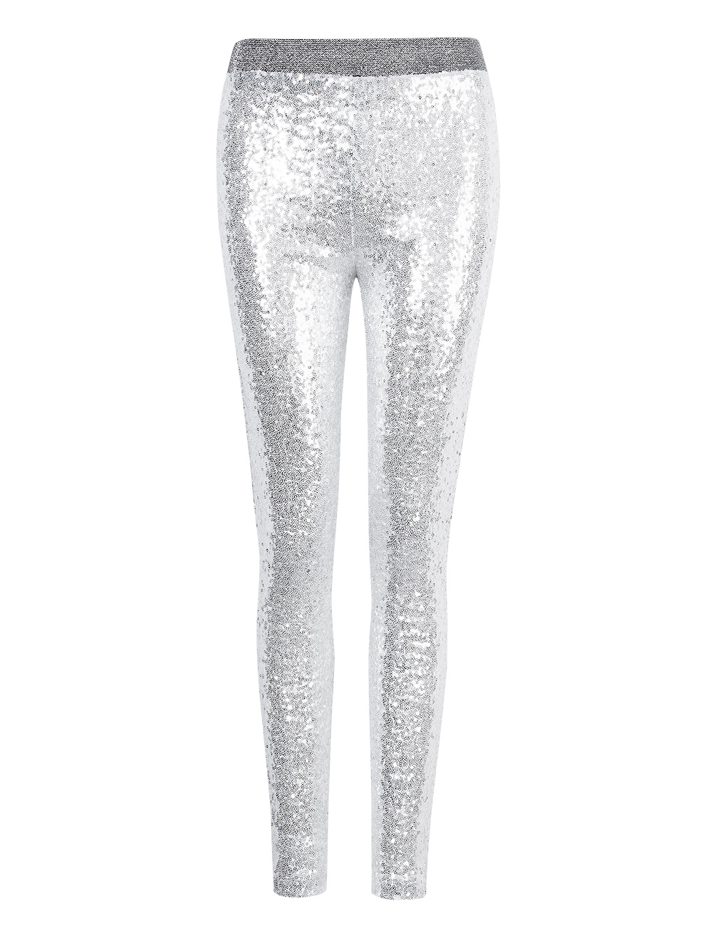 Silver Rockabilly Womens Sequins Leggings Pants METALLIC Long Trousers ...