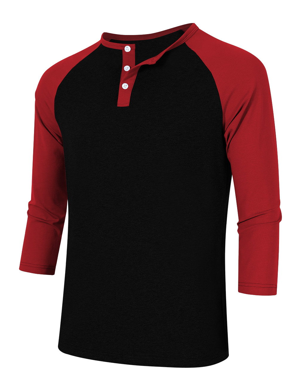 Men's Baseball Henley Tee Shirt Tops 3/4 Raglan Sleeve Stitching Color ...